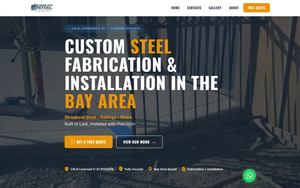 Captura del sitio de Complete Steel